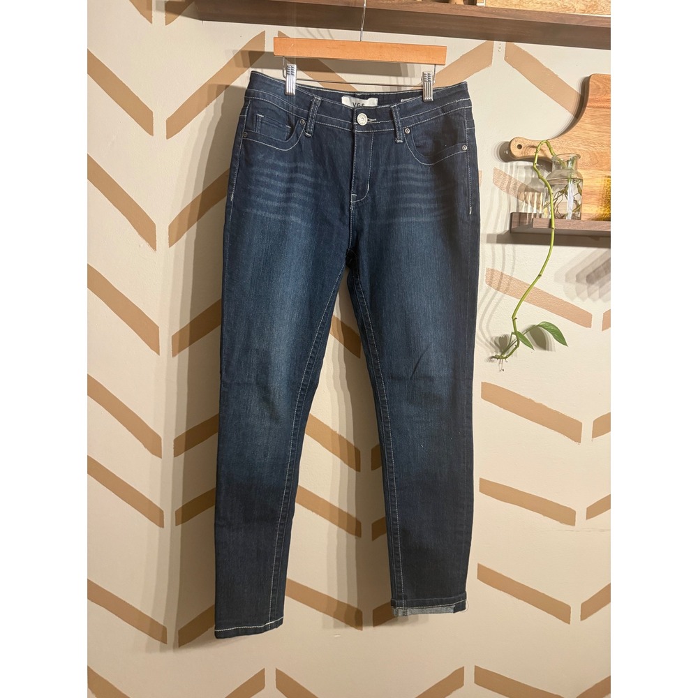 VGS Skinny Jeans Women 12 Blue Dark Wash Roll Up Contrast Stitch Denim